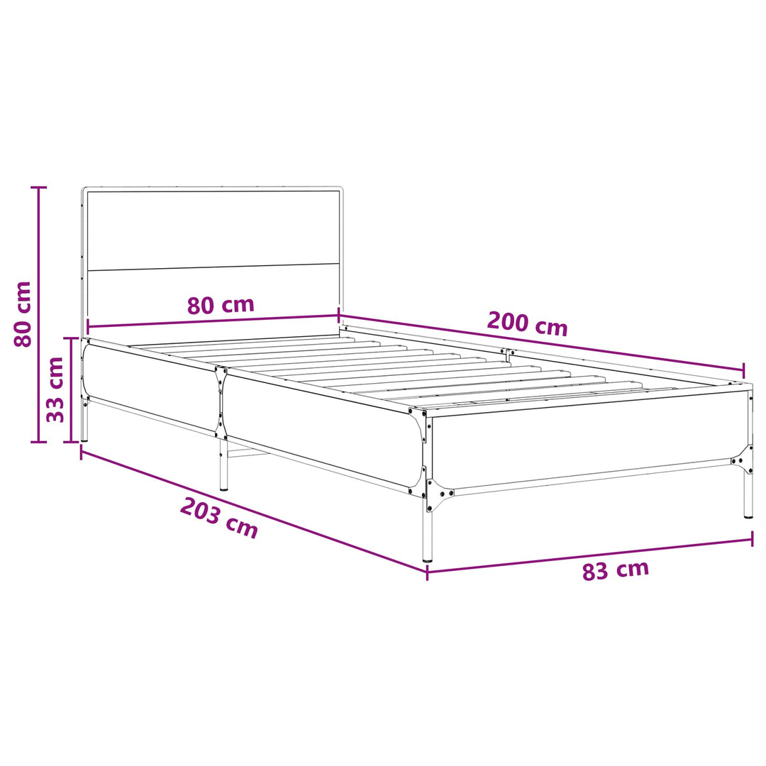 Sengestel med hovedgærde Grå Sonoma 80 x 200 cm Konstrueret træ