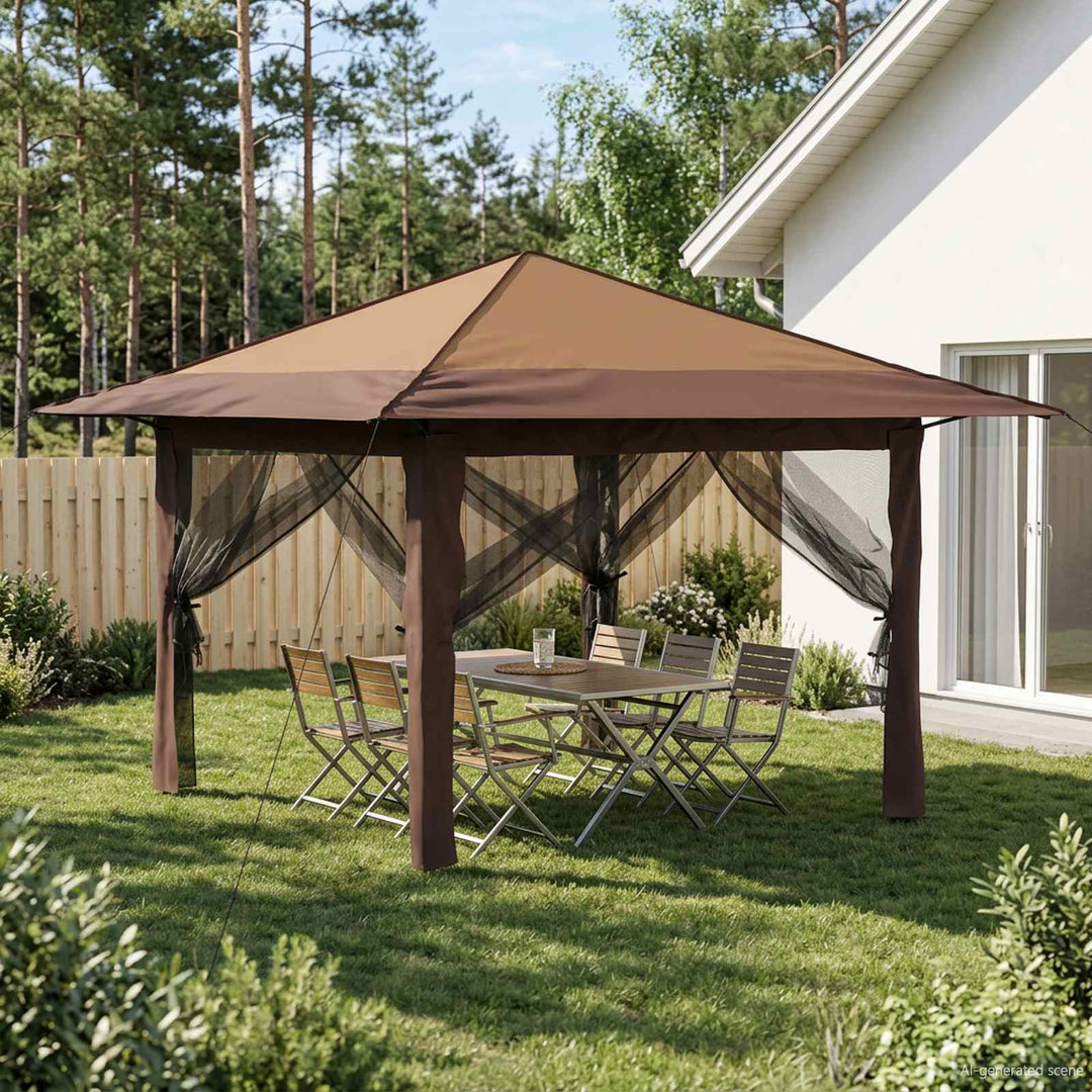 Gazebo med 4 Sider 3,3 x 3,3 m Beige og Brun