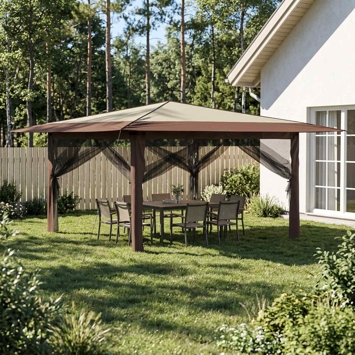 Gazebo med 4 Sider 4 x 4 m Creme og Brun