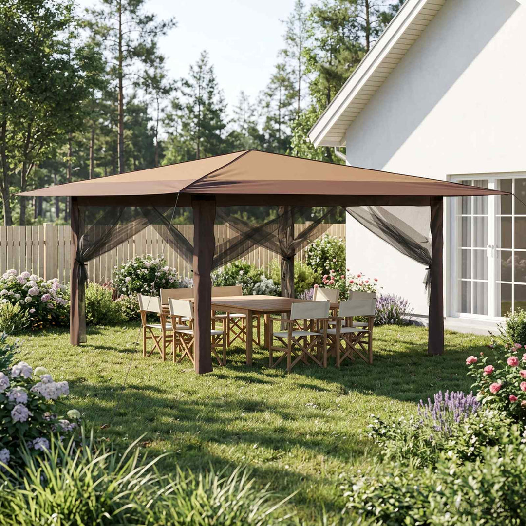 Gazebo med 4 Sider 4 x 4 m Beige og Brun
