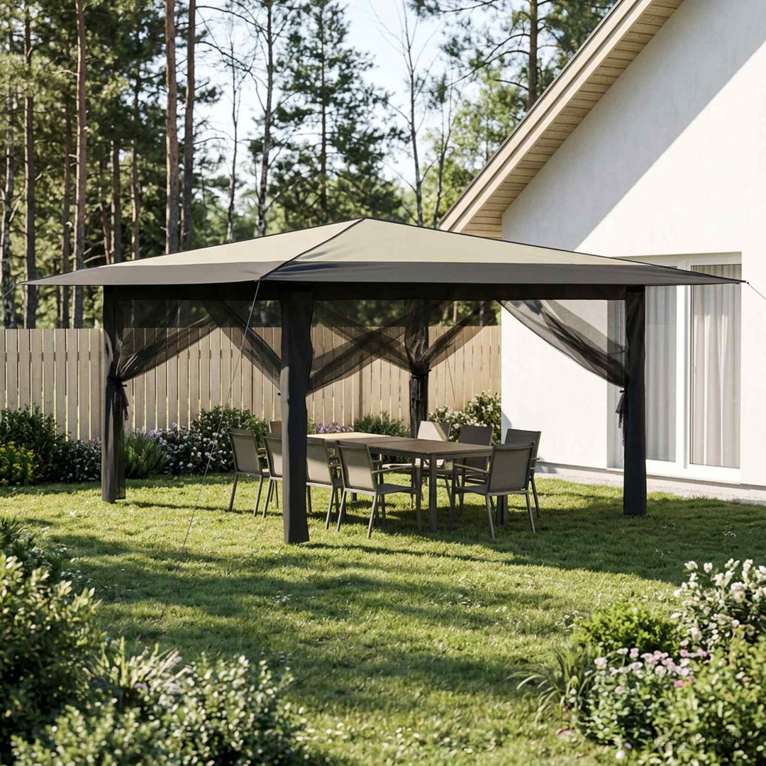 Gazebo med 4 Sider 4 x 4 m Creme og antracit
