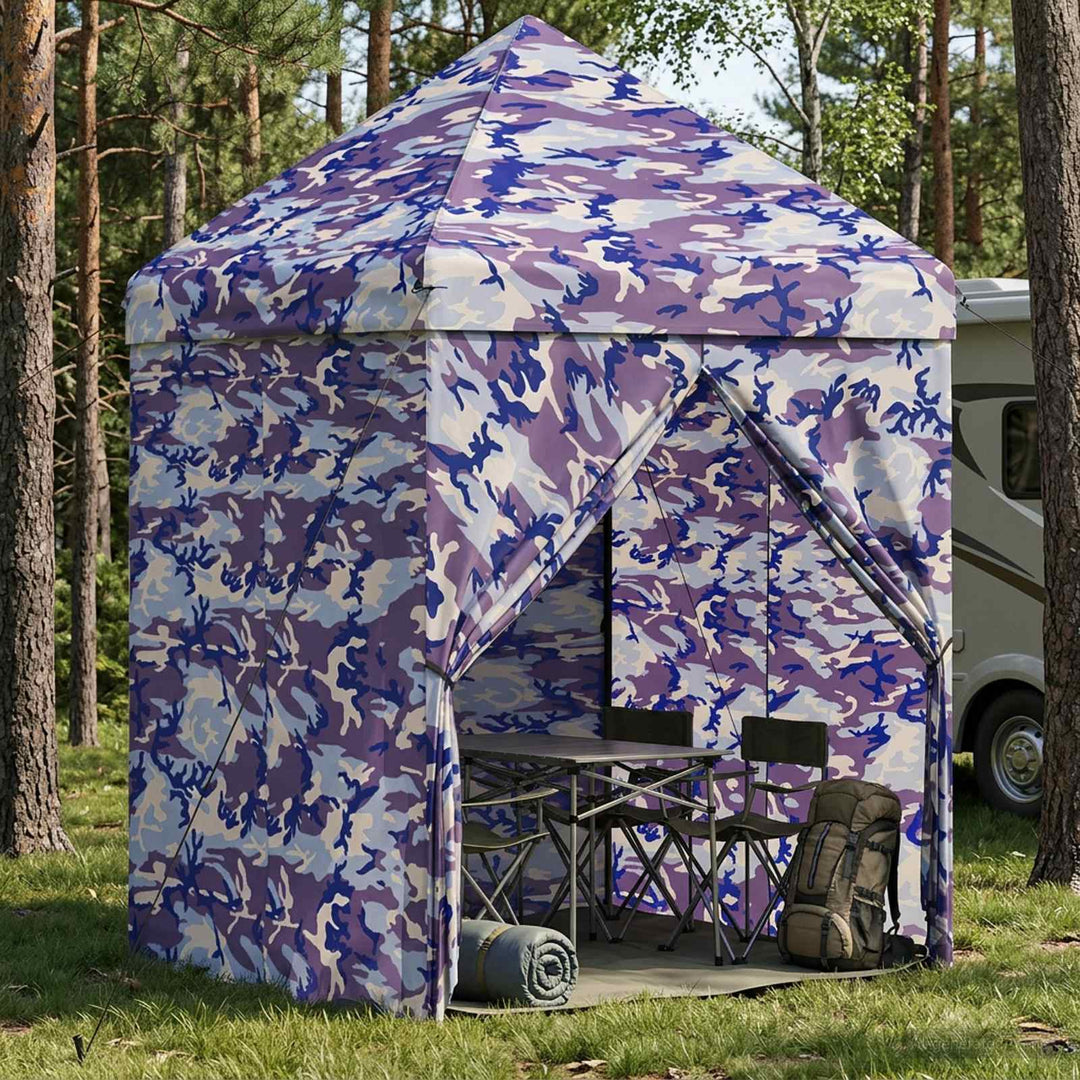 Pop-up Skur med 4 Sidevægge 2 x 2 m Blå Kamuflage