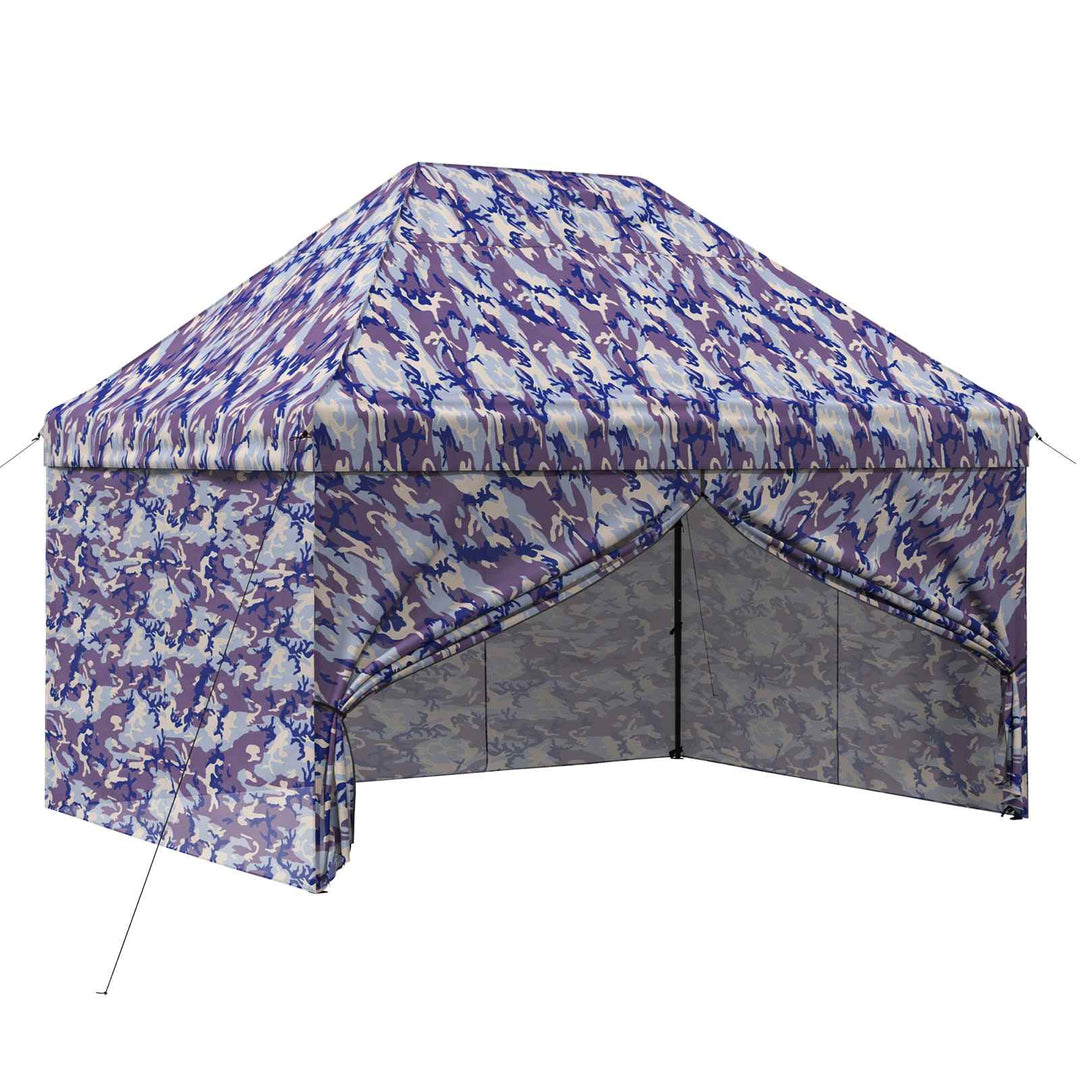 Pop-up Skur med 4 Sidevægge 2,95 x 4,1 m Blå Kamuflage