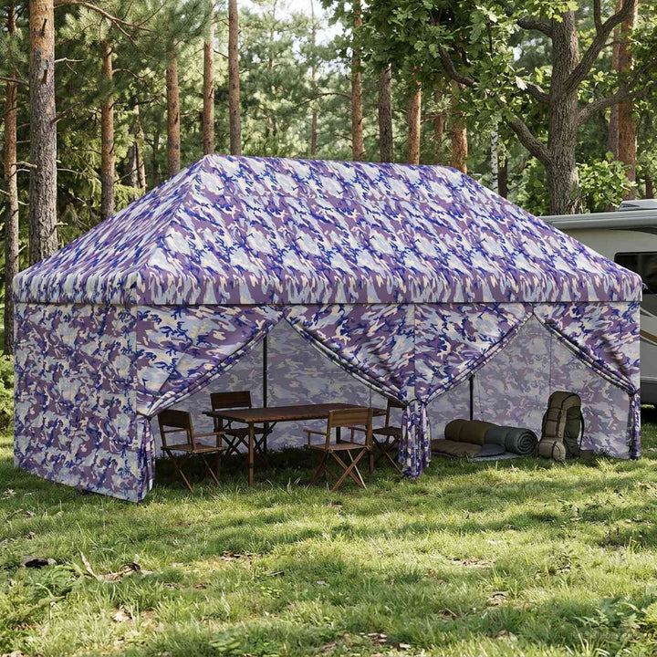 Pop-up Skur med 4 Sidevægge 3 x 6 m Blå Kamuflage