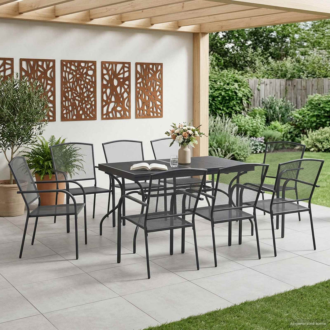 Have Spisebordssæt 9 pcs Antracit 212 x 90 x 76 cm Mesh og stål