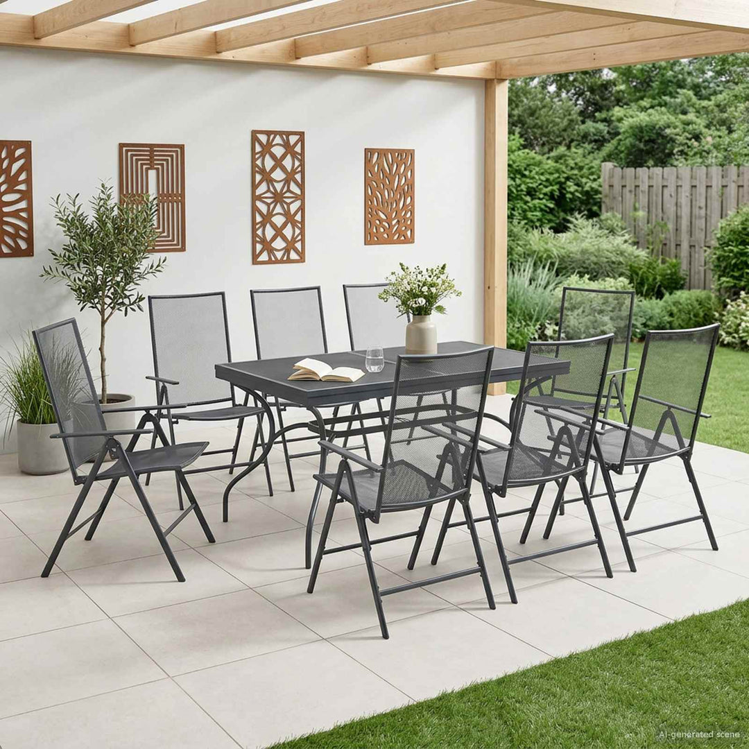 Have Spisebordssæt 9 pcs Antracit 212 x 90 x 76 cm Mesh og Stål