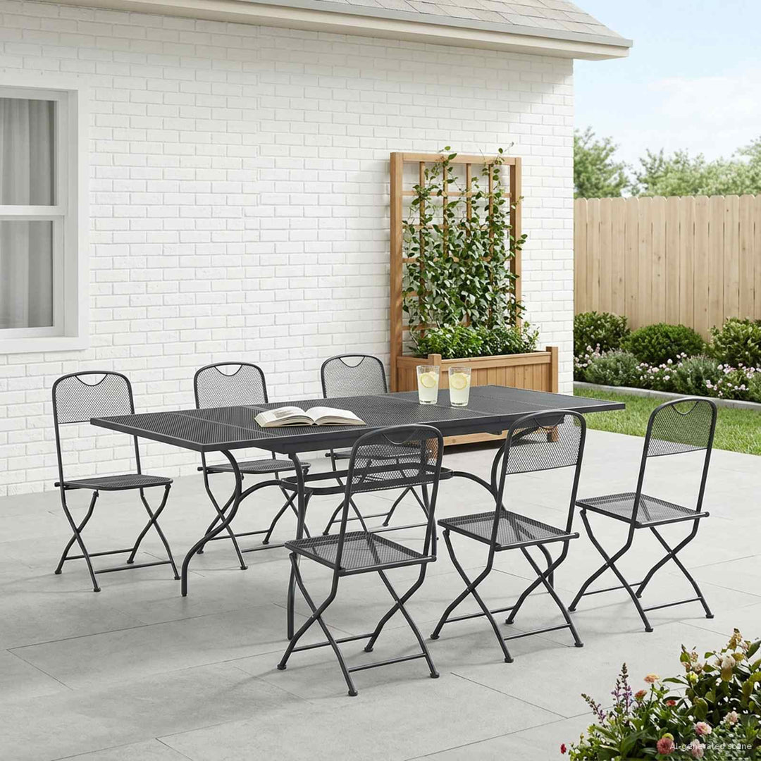Have Spisebordssæt 7 pcs Antracit 212 x 90 x 76 cm Mesh og Stål