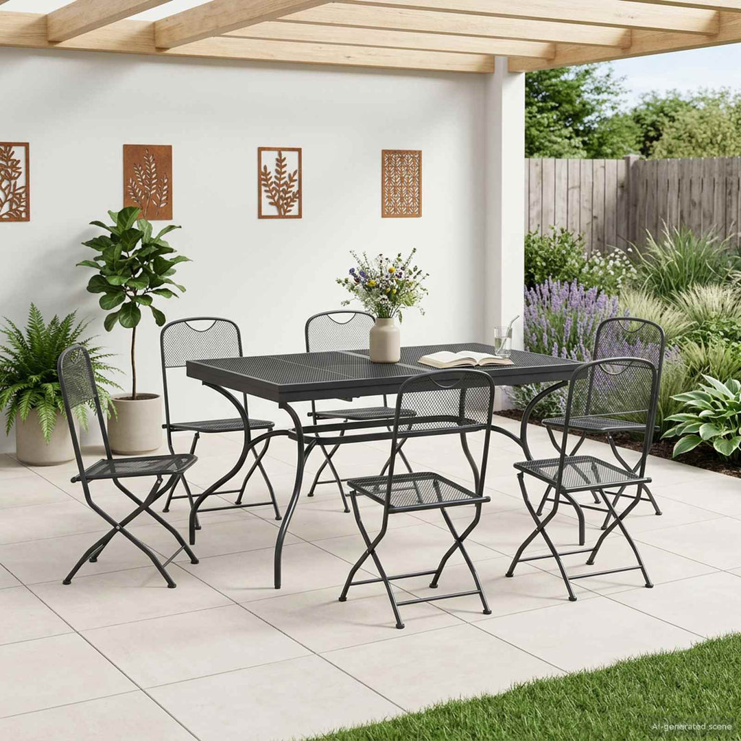 Have Spisebordssæt 7 pcs Antracit 212 x 90 x 76 cm Mesh og Stål