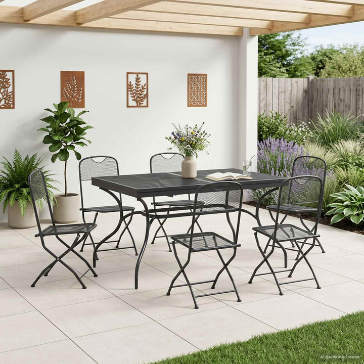 Have Spisebordssæt 7 pcs Antracit 212 x 90 x 76 cm Mesh og Stål