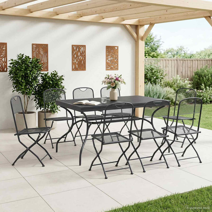 Have Spisebordssæt 9 pcs Antracit 212 x 90 x 76 cm Mesh og Stål