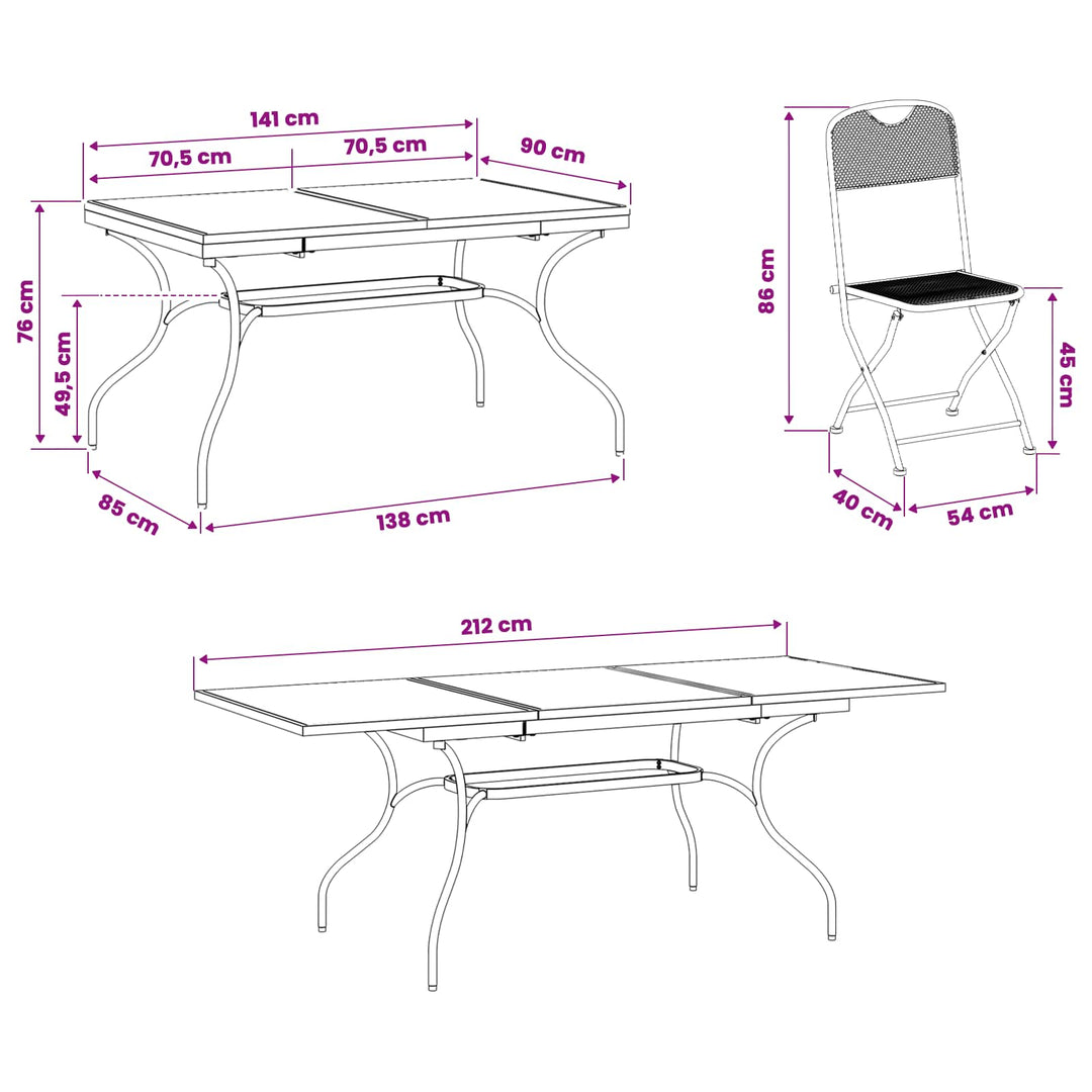 Have Spisebordssæt 9 pcs Antracit 212 x 90 x 76 cm Mesh og Stål