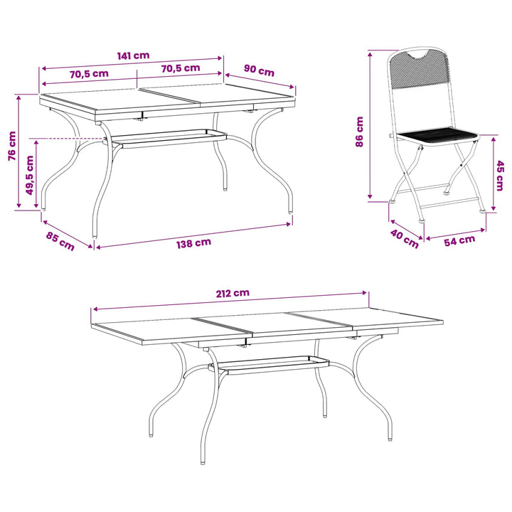 Have Spisebordssæt 9 pcs Antracit 212 x 90 x 76 cm Mesh og Stål
