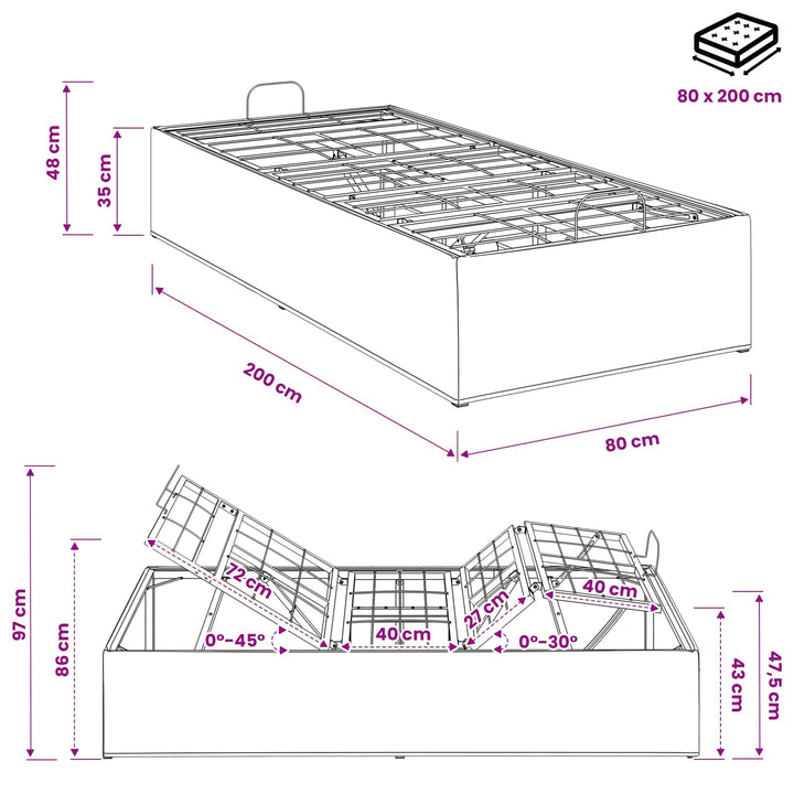 Elektrisk Justerbar Sengetramme Lysegrå 200 x 80 x 33,5 cm Stål