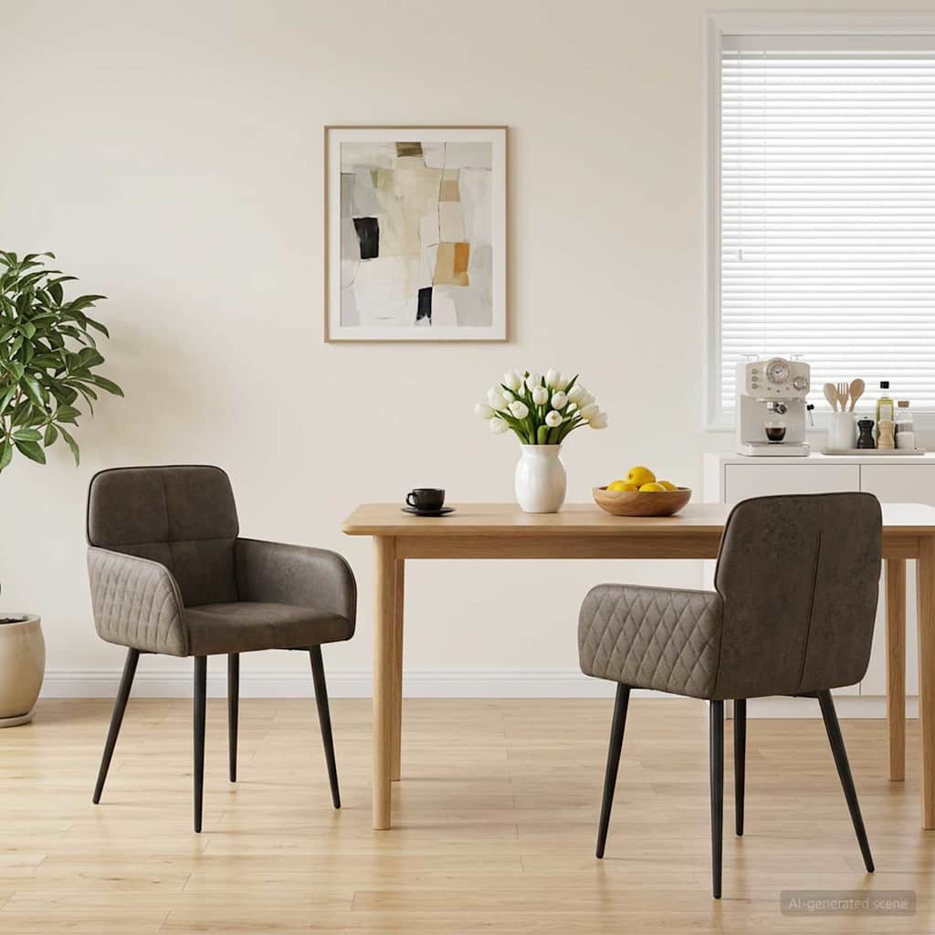Spisestole 2 stk. Faux Suede Læder Mørkegrå 59x56,5x85cm