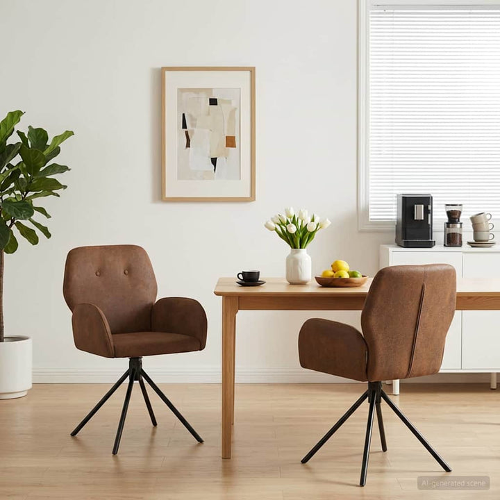Svingende Spisestole 2 pcs Faux Suede Læder Brun