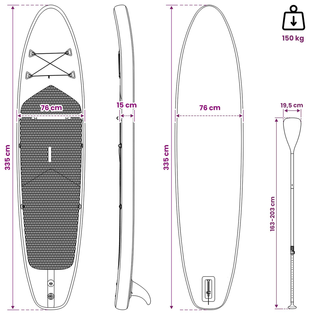 Oppustelig Stand Up Paddle Board HYDROS 335 x 76 x 15 cm Turkis