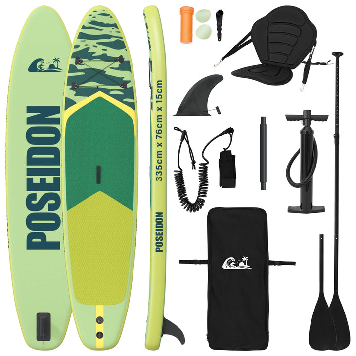 SUP board med sæde 2-i-1 POSEIDON 335 x 76 x 15 cm Grøn