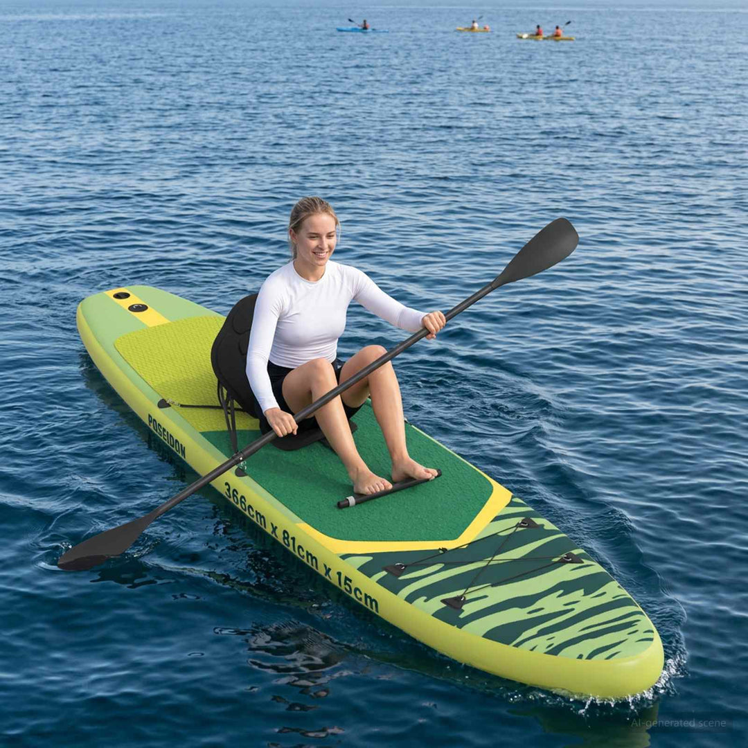 SUP board med sæde 2-i-1 POSEIDON 366 x 81 x 15 cm Grøn