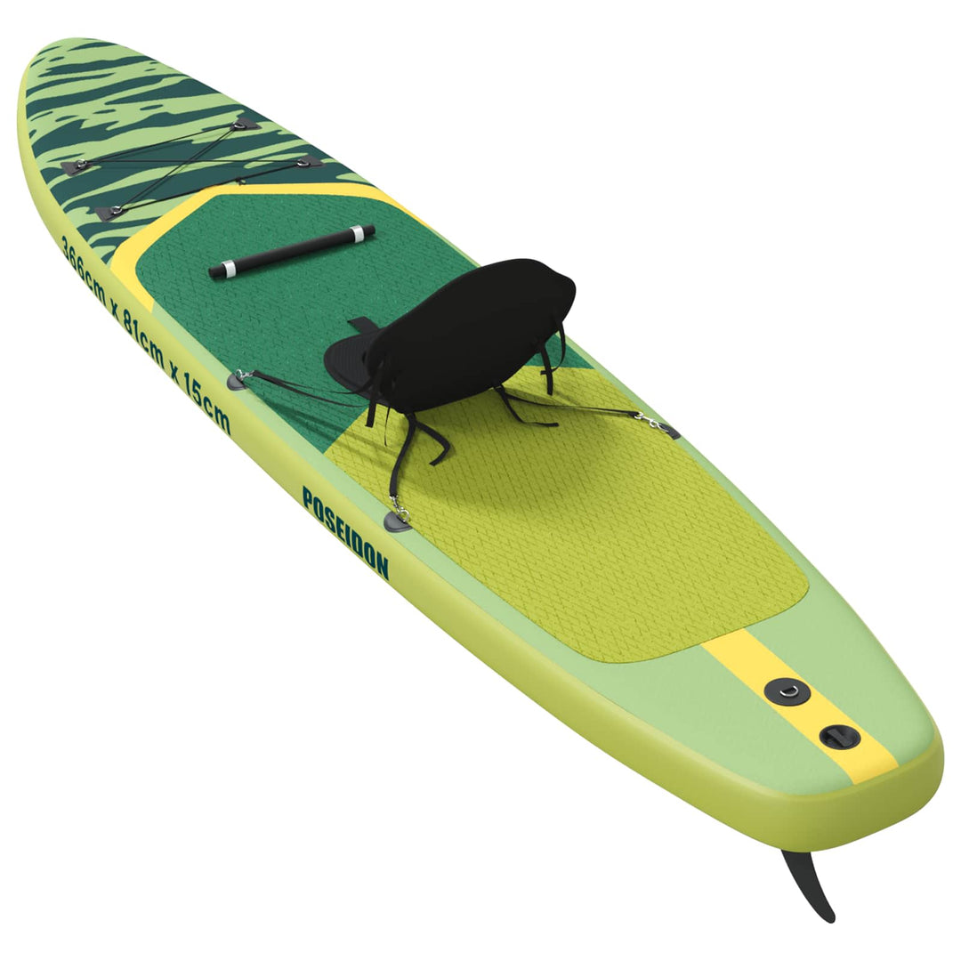 SUP board med sæde 2-i-1 POSEIDON 366 x 81 x 15 cm Grøn