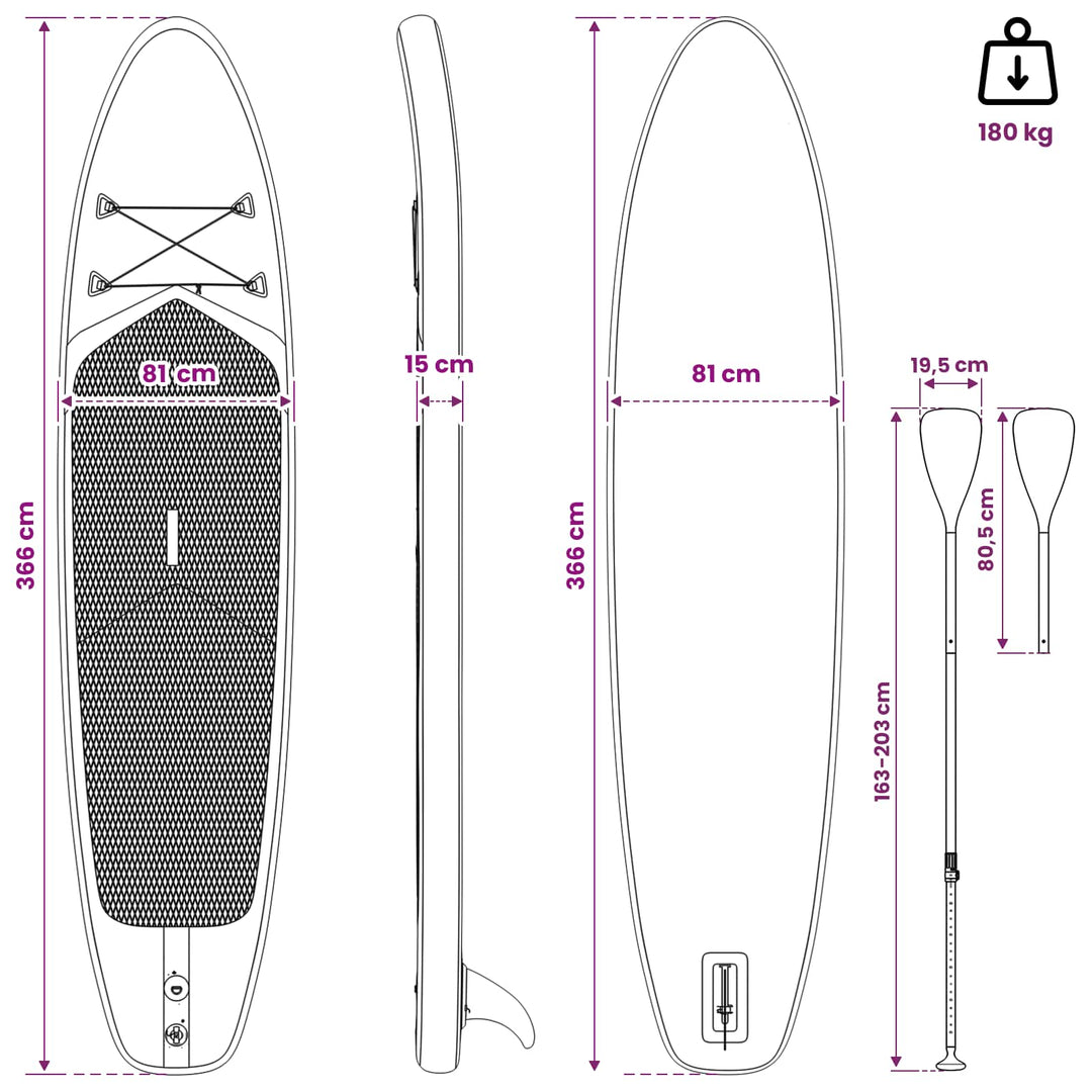 SUP board med sæde 2-i-1 POSEIDON 366 x 81 x 15 cm Grøn