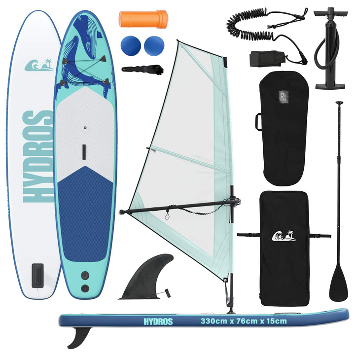 Oppusteligt SUP Board med Sejl HYDROS 330 x 76 x 15 cm Turkis