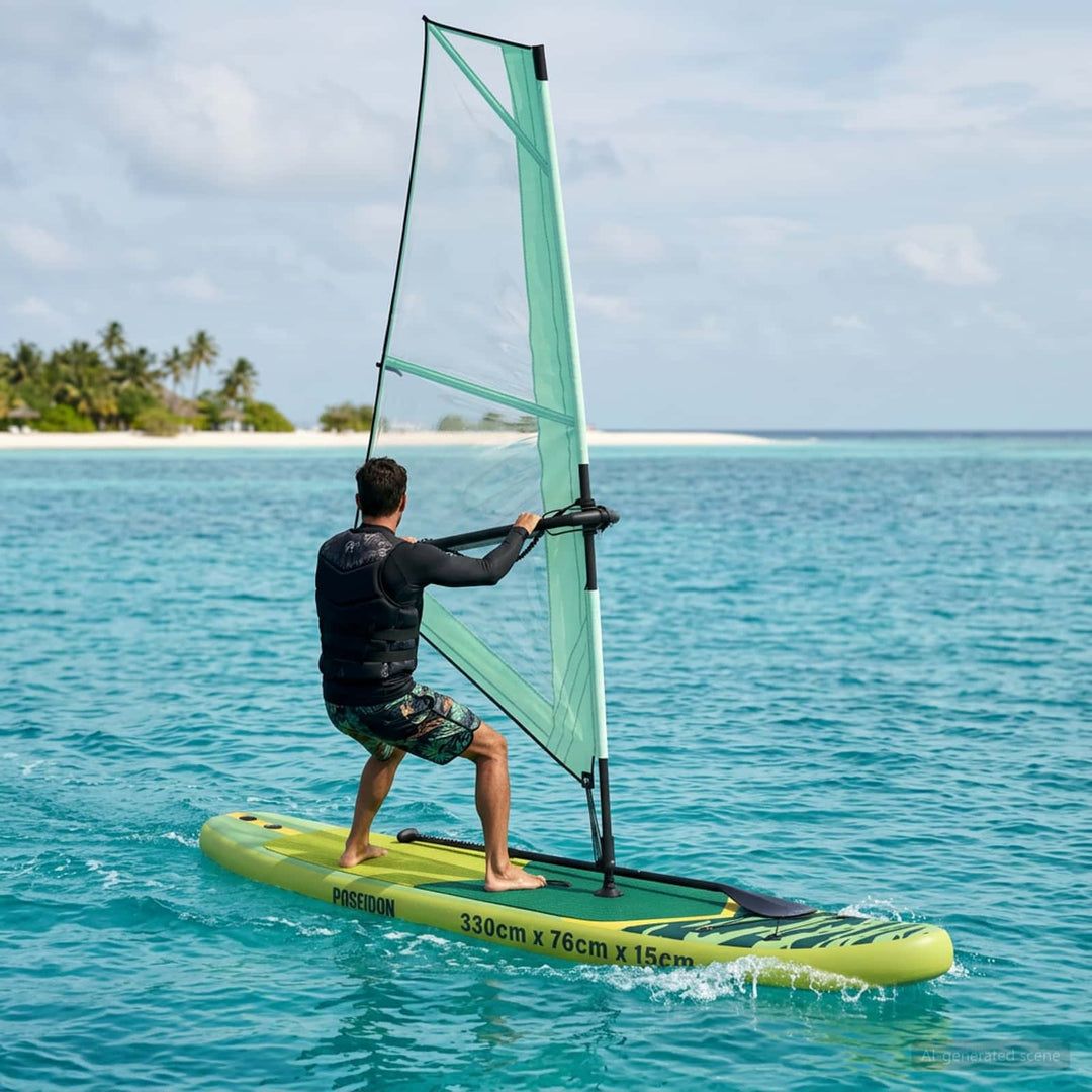 Oppusteligt SUP Board med Sejl POSEIDON 330 x 76 x 15 cm Grøn
