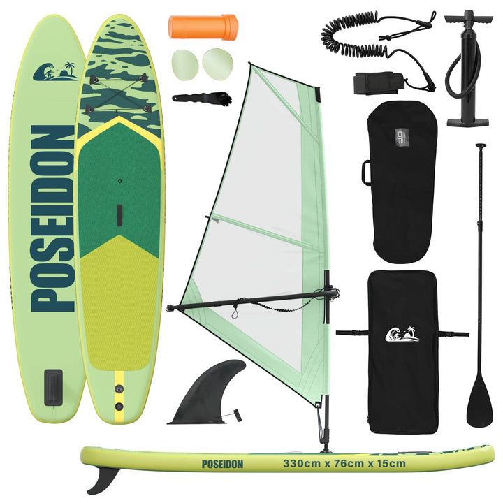 Oppusteligt SUP Board med Sejl POSEIDON 330 x 76 x 15 cm Grøn