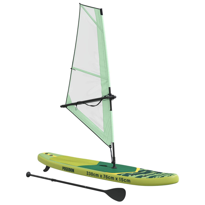 Oppusteligt SUP Board med Sejl POSEIDON 330 x 76 x 15 cm Grøn