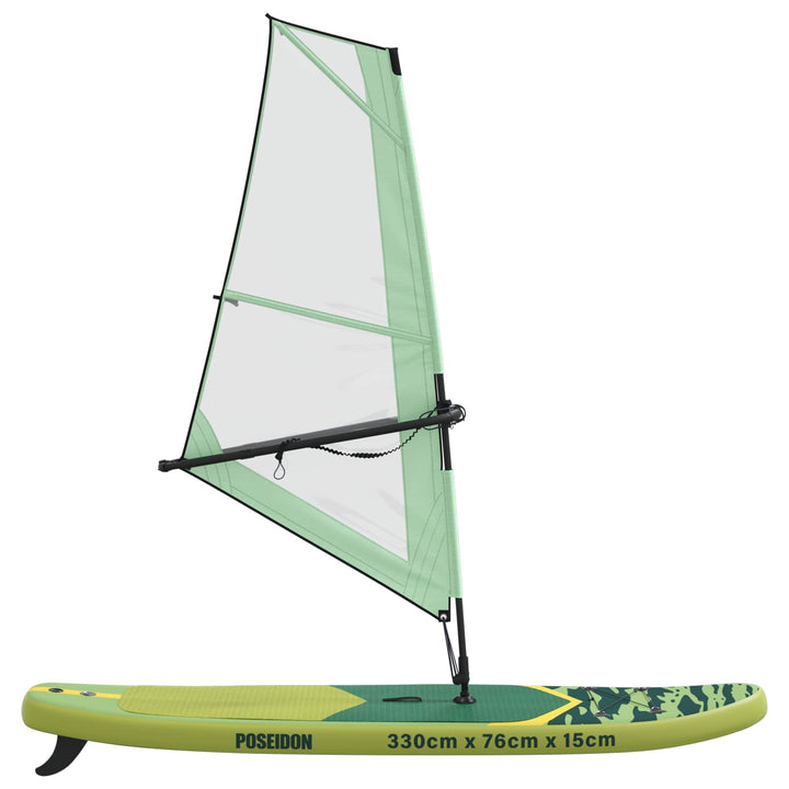 Oppusteligt SUP Board med Sejl POSEIDON 330 x 76 x 15 cm Grøn