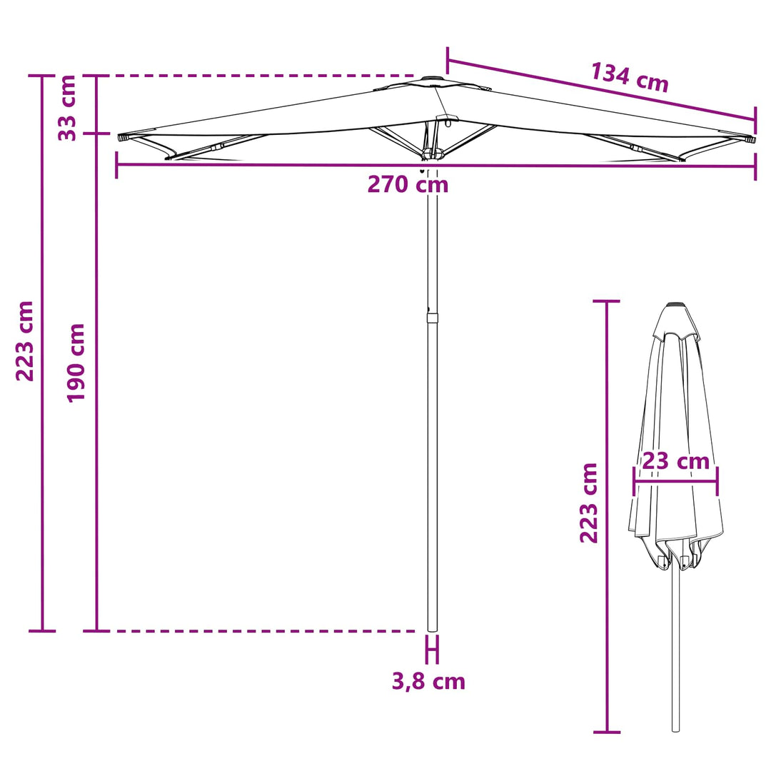 Havesol 270 x 270 cm Polyester Rektangulær Sort