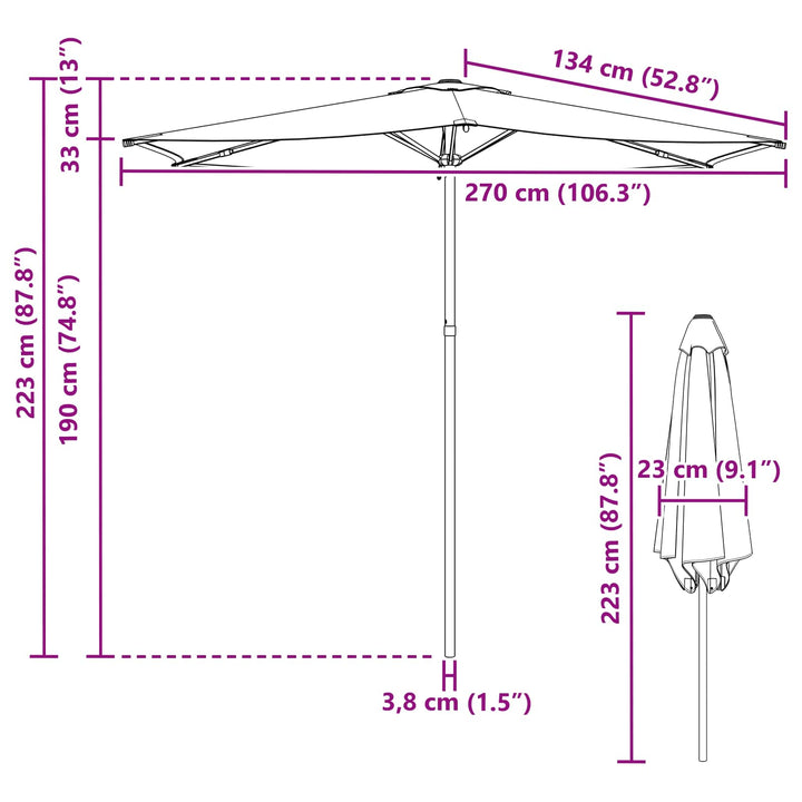 Havesol 270 x 270 cm Polyester Rektangulær Gul og Hvid