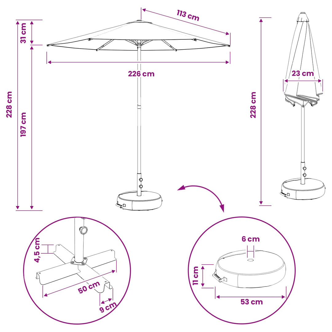 Haveparasol med base 230 x 230 cm Polyester Rektangulær Gråbrun