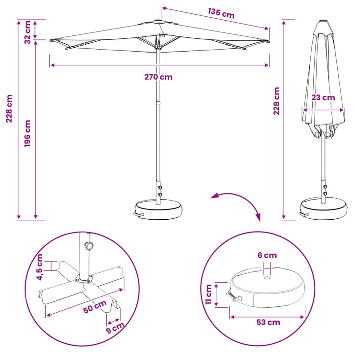 Haveparasol med base 270 x 270 cm Polyester Rektangulær Sort