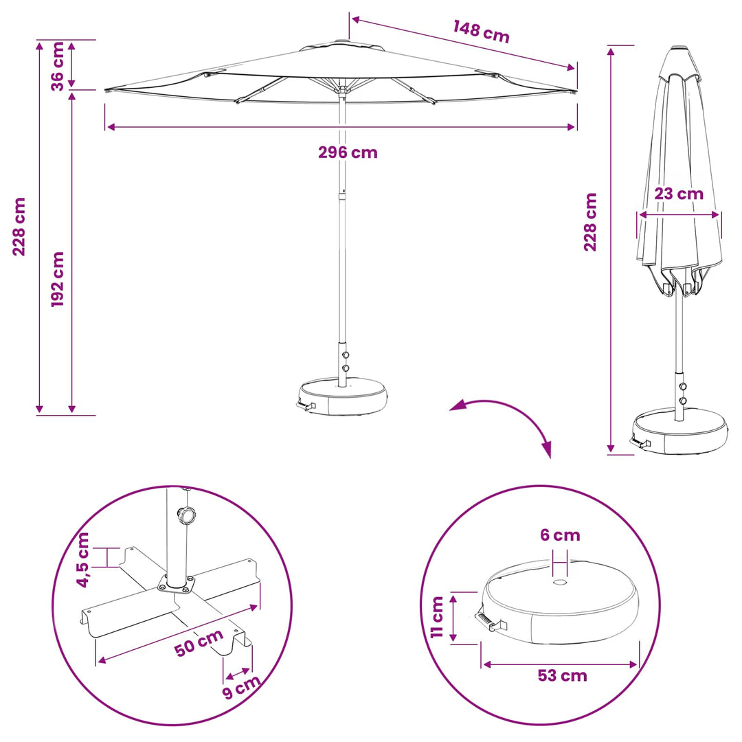 Haveparasol med base 300 x 300 cm Polyester Rektangulær Gråbrun
