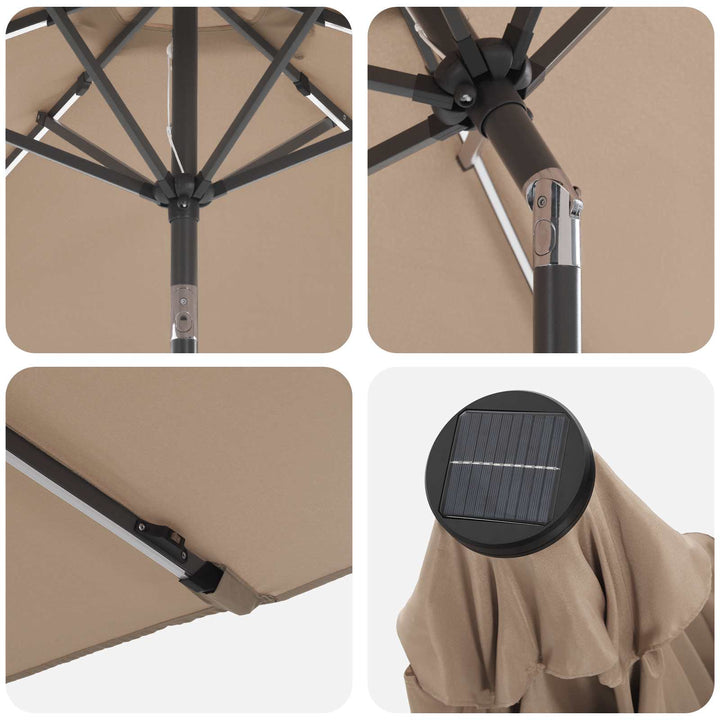 Haveparasol med LED lys og fod 200 x 300 cm Polyester Gråbrun