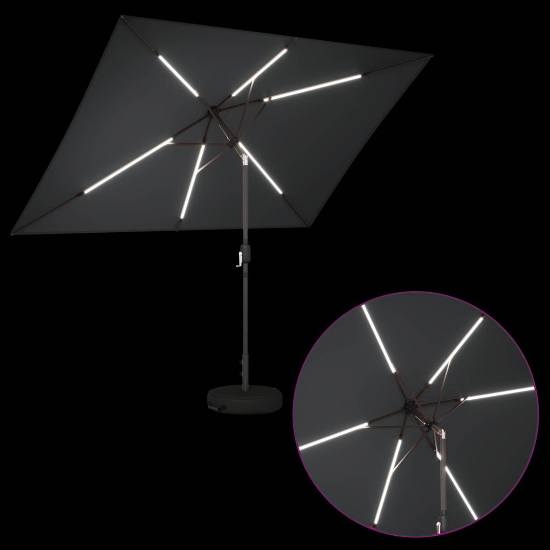 Haveparasol med LED lys og fod 200 x 300 cm Polyester Antracit