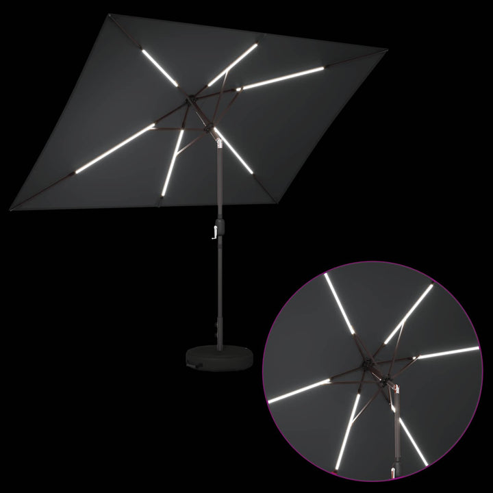 Haveparasol med LED lys og fod 200 x 300 cm Polyester Antracit