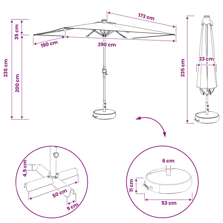 Have Parasol med LED Lygter 200 x 300 cm Polyester Sort