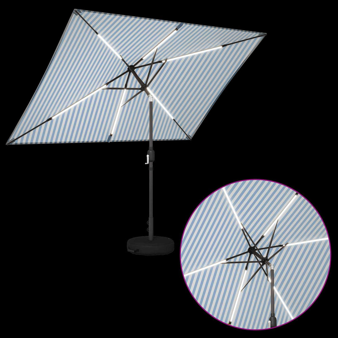 Have Parasol med LED Lygter 200 x 300 cm Polyester Blå og Hvid