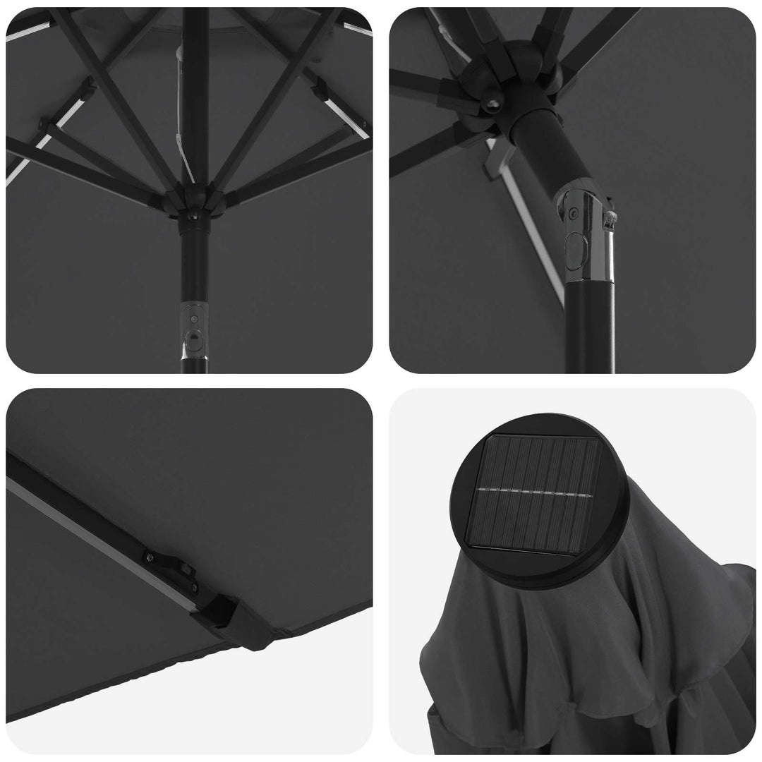 Haveparasol med LED lys og fod 230 x 230 cm Polyester Antracit