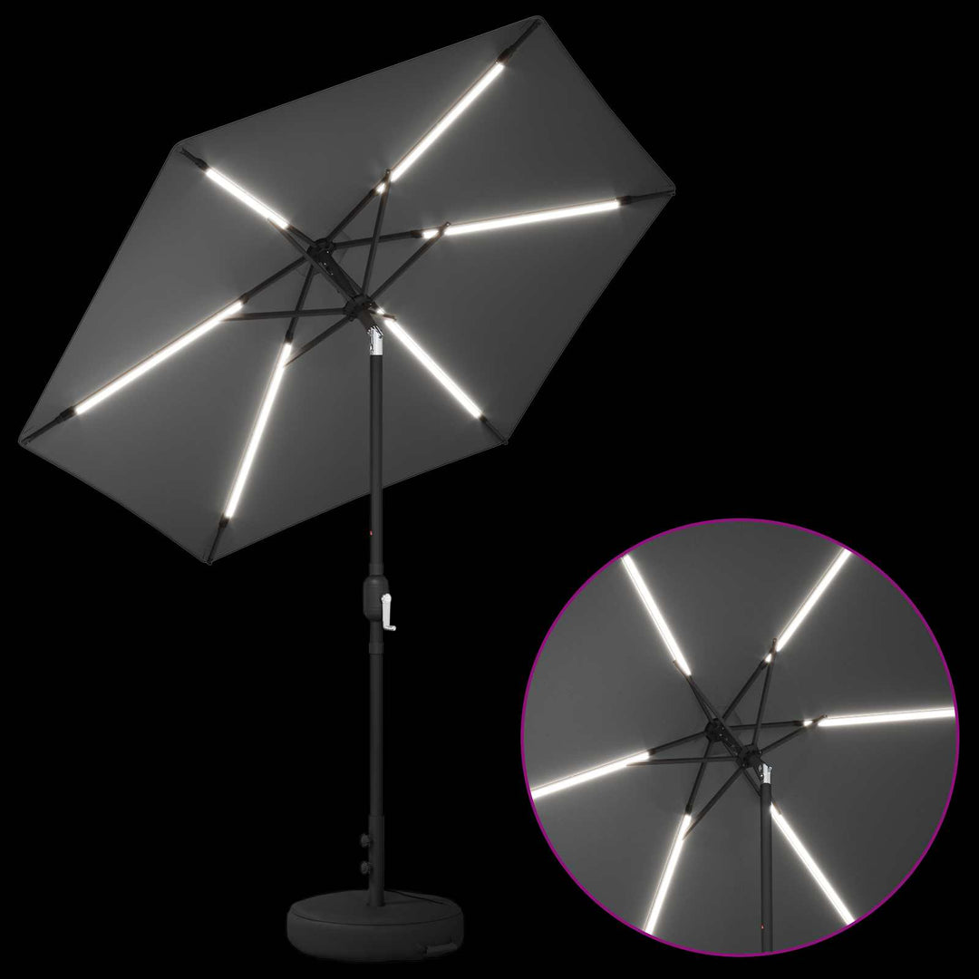 Haveparasol med LED lys og fod 230 x 230 cm Polyester Antracit