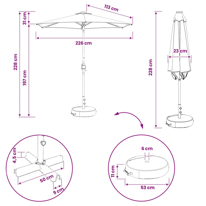Haveparasol med LED lys og fod 230 x 230 cm Polyester