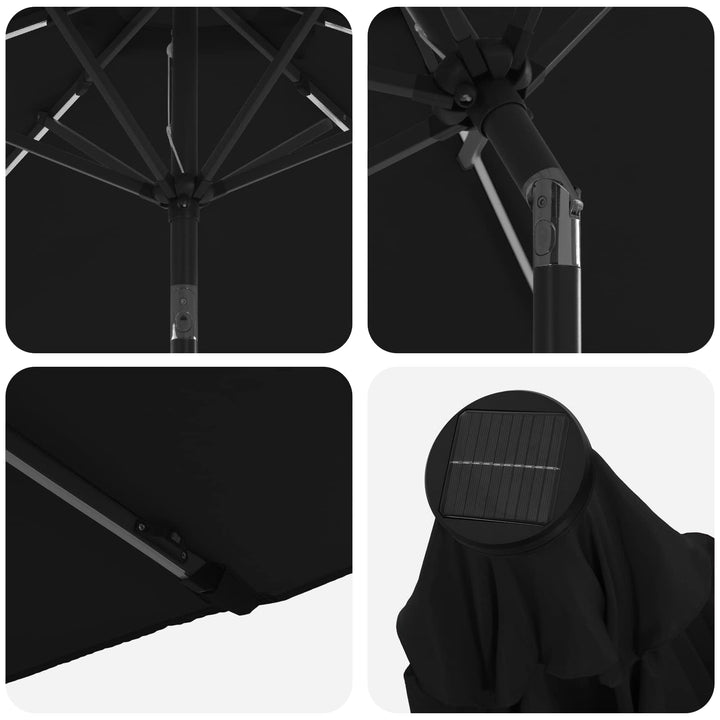 Haveparasol med LED lys og fod 300 x 300 cm Polyester Sort