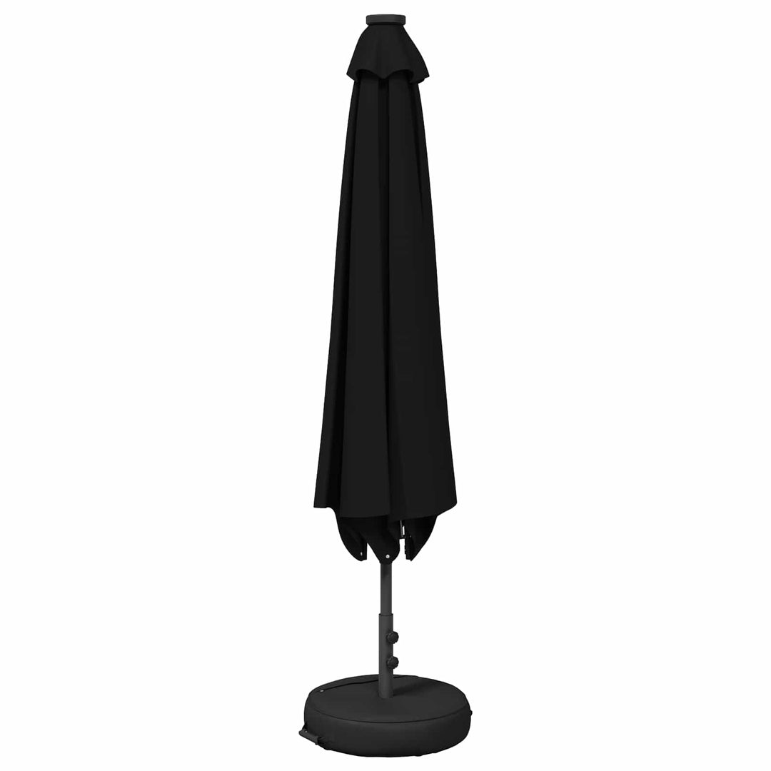 Haveparasol med LED lys og fod 300 x 300 cm Polyester Sort