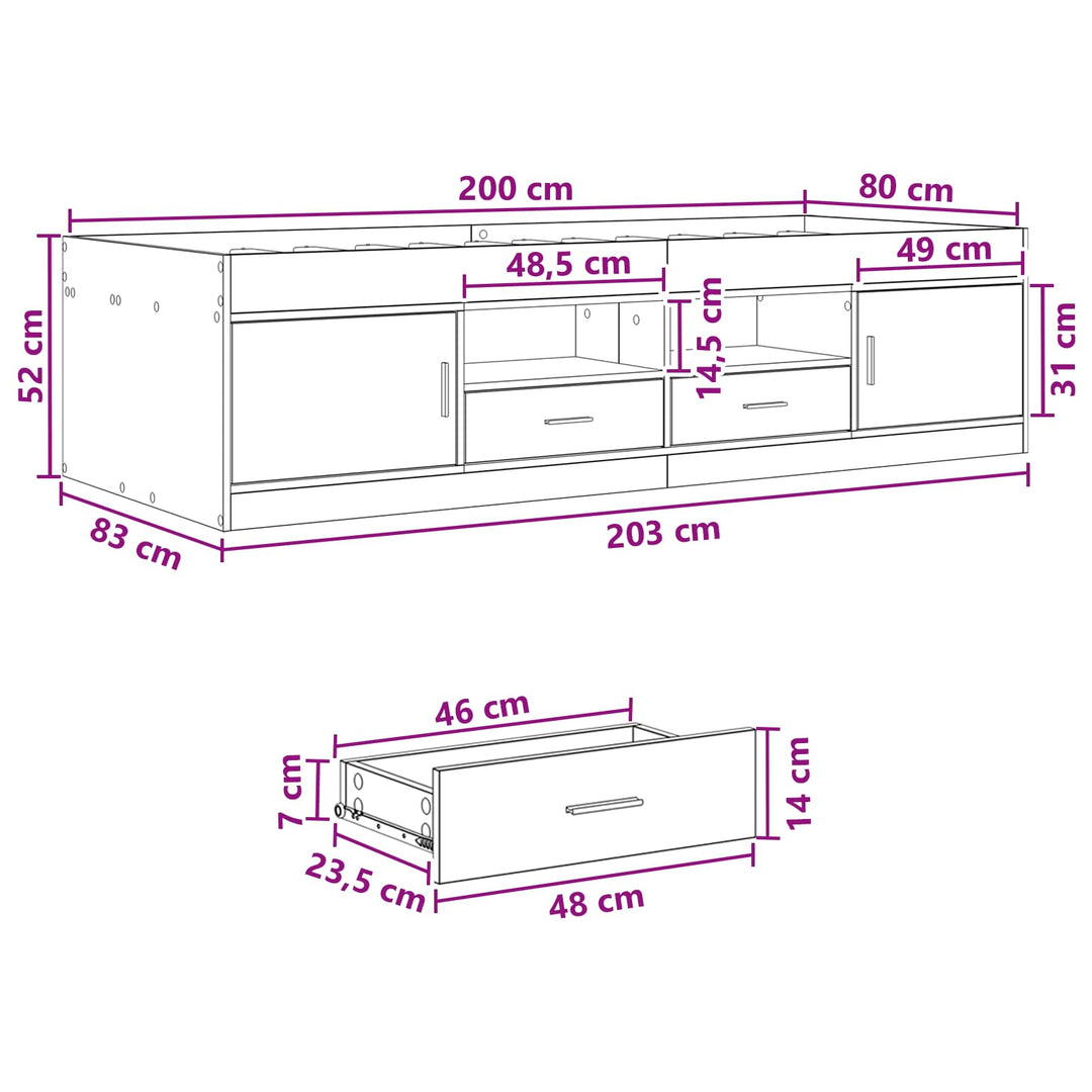 Sengestel med opbevaring Sonoma-eg 80 x 200 cm Konstrueret træ