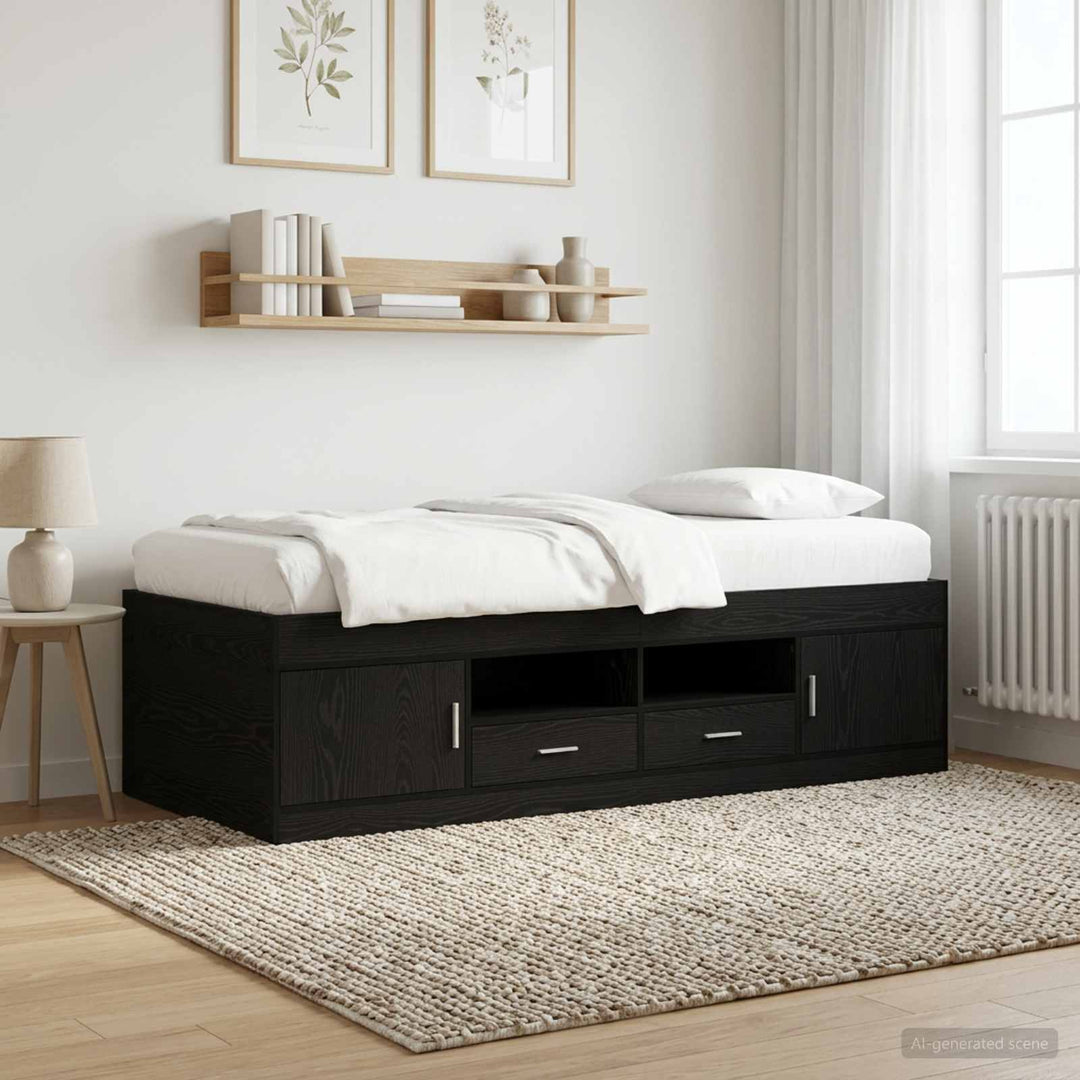 Sengestel med opbevaring Sort eg 80 x 200 cm Konstrueret træ