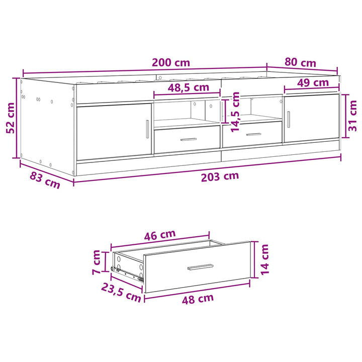 Sengestel med opbevaring Artisan-eg 80 x 200 cm Konstrueret træ