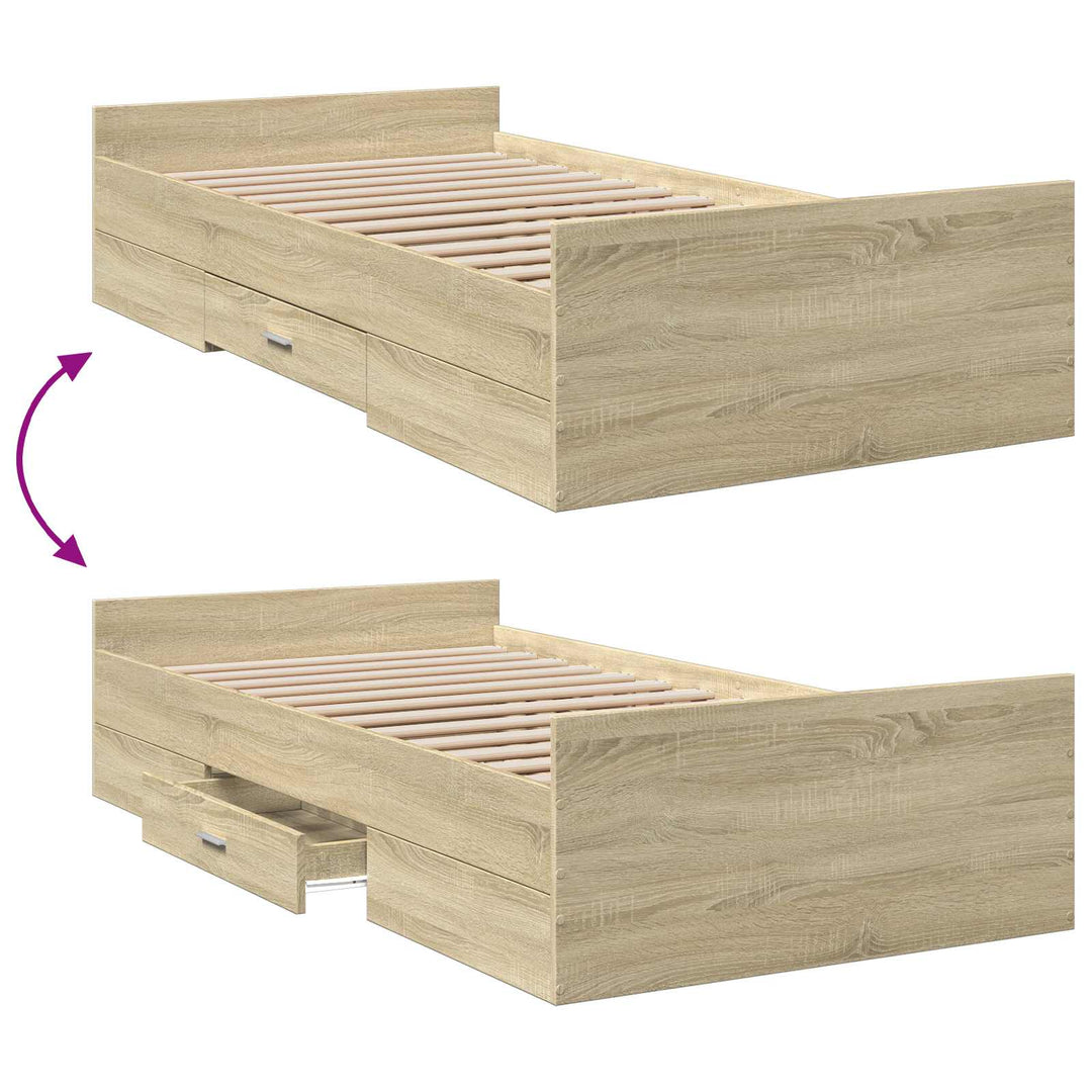 Sengestel med opbevaring Sonoma-eg 80 x 200 cm Konstrueret træ