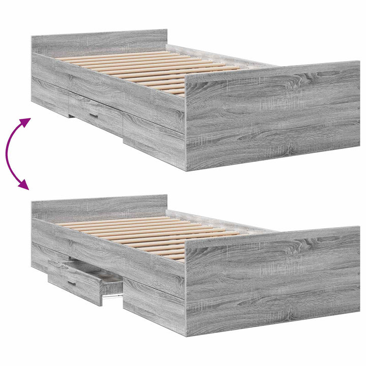 Sengestel med opbevaring Grå Sonoma 80 x 200 cm Konstrueret træ