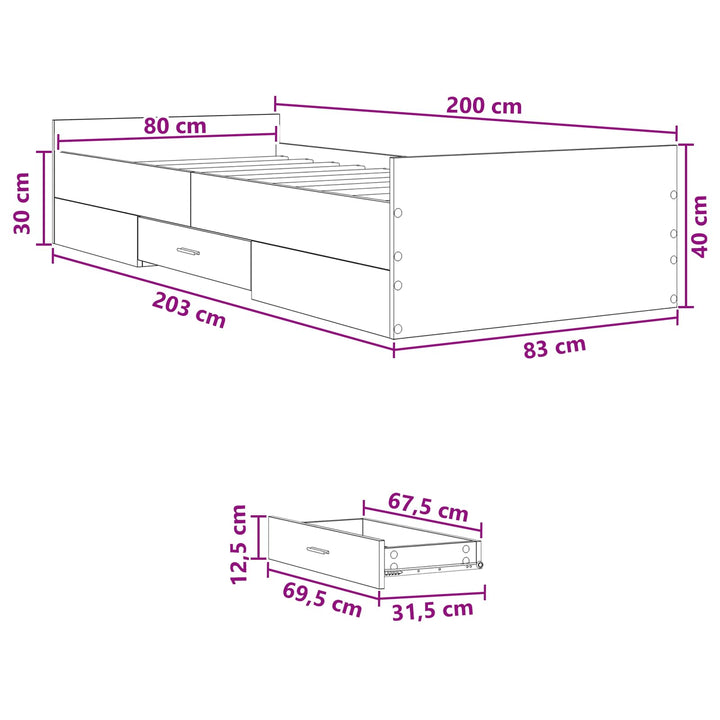 Sengestel med opbevaring Artisan-eg 80 x 200 cm Konstrueret træ